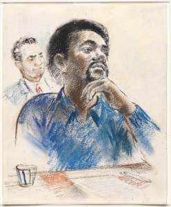 Bobby Seale, chairman of the Black Panther Party, on trial in New Haven, 1971.